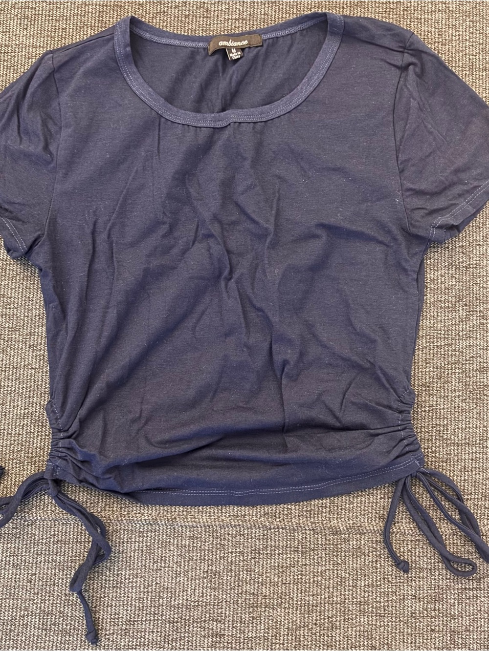 Ambiance Navy Side-Drawstring Crop Tee
